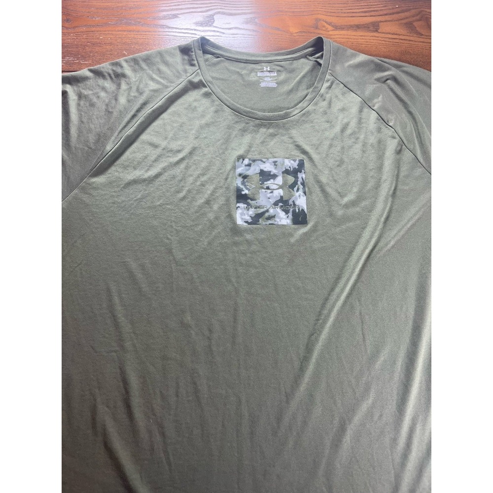 Under Armour Shirt Men 3XLT Green SS Camo Logo Loose Fit HeatGear Athletic Gym